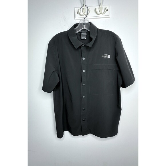 The North Face Shirt Medium Black Trail UPF Short Sleeve Stretch Poly Blend Mens - Picture 1 of 7